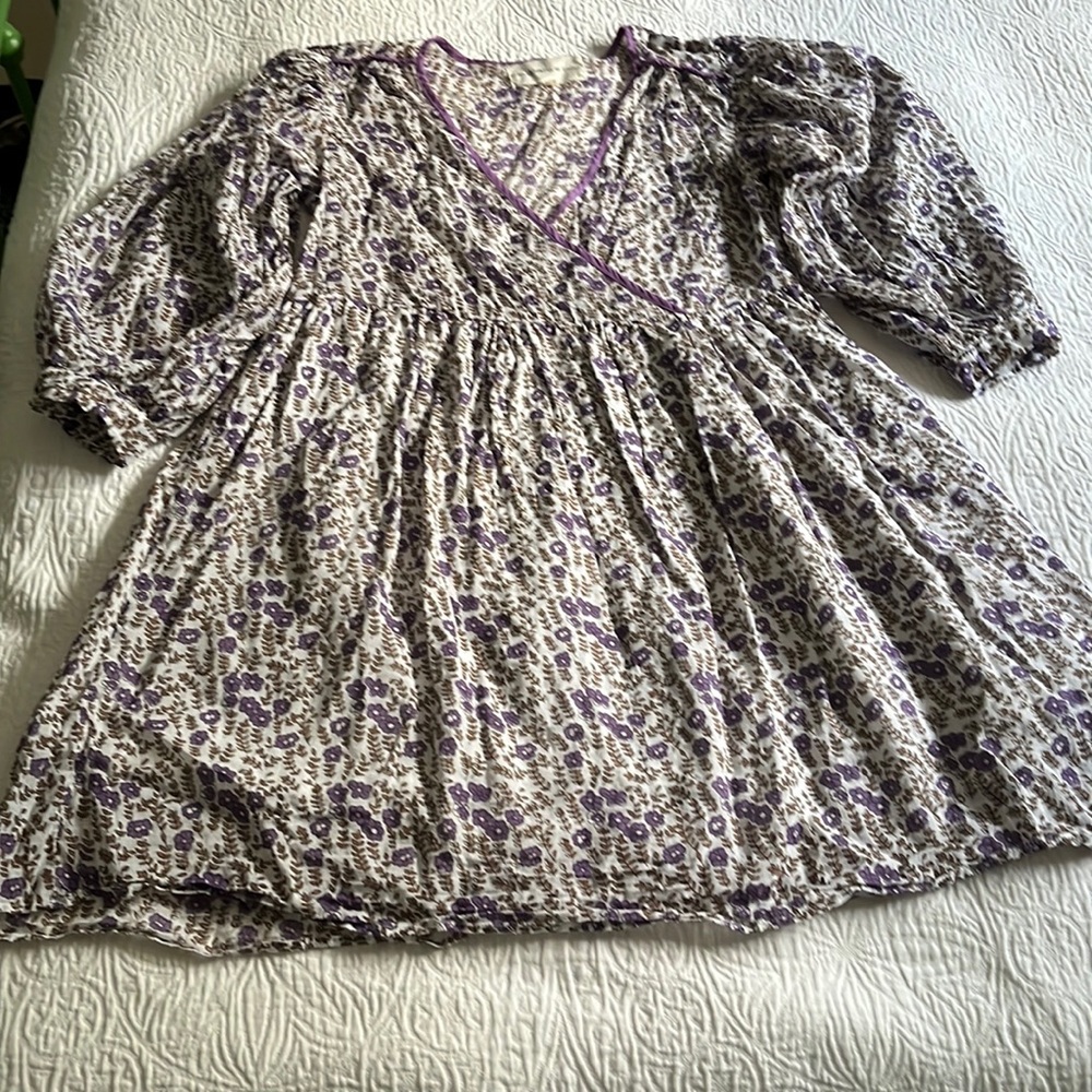 Daughters of India cotton floral dress with puff sleeves, size S